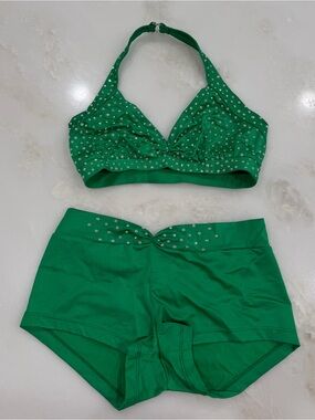 Kelly Green Dallaswear Rhinestone Top & Short NFL NBA Dance Audition Set